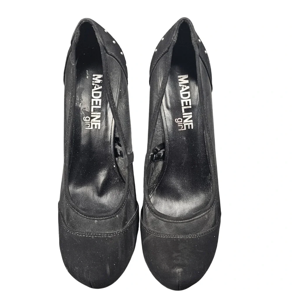 Madeline Girl Black‎ Polka Dot Mesh Stiletto Heels Party Shoes Womens 8M